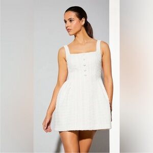 NWT Gianni Bini Eliza Tweed Square Neck Button White Textured A-Line Mini Dress